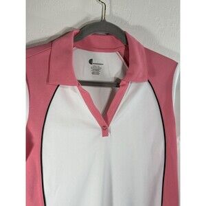 Izod Golf Cool FX Size Large Coral Pink White SH Sleeve Wicking Women Polo Shirt